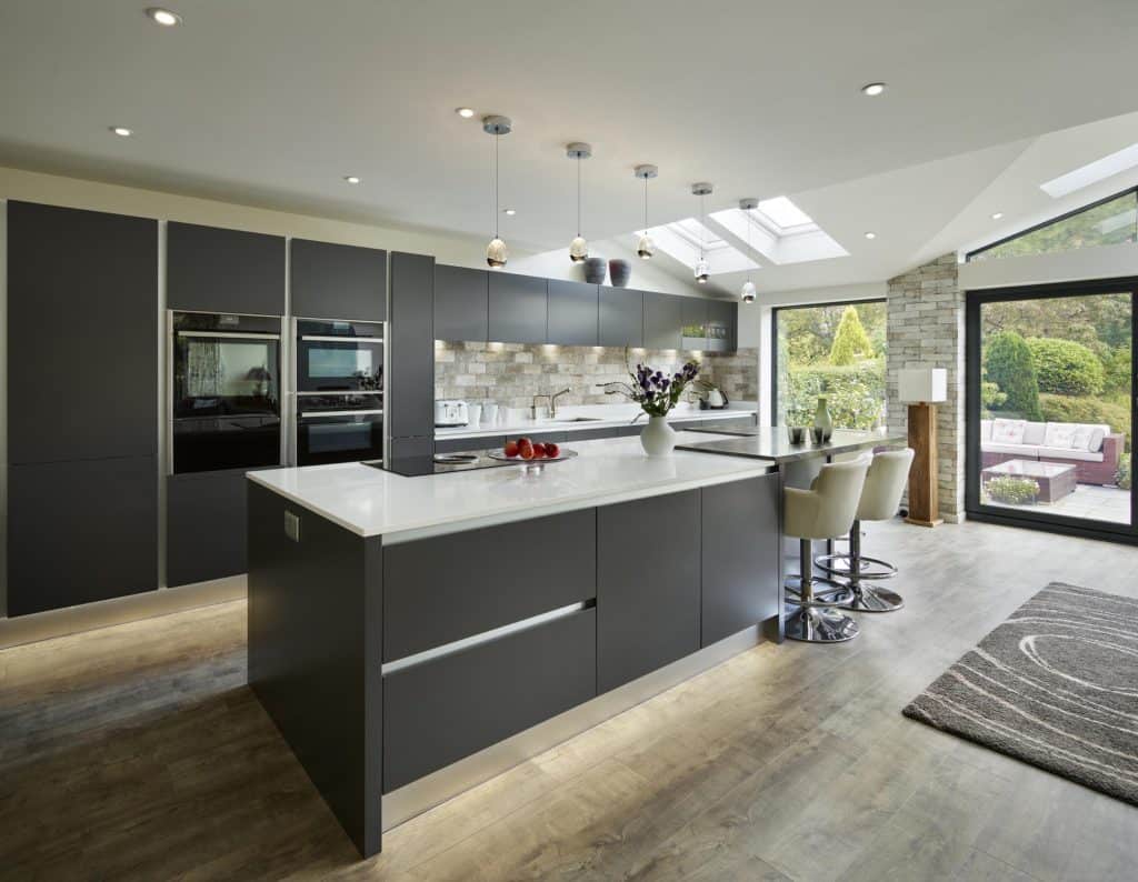 Modern graphite handle-less kitchen